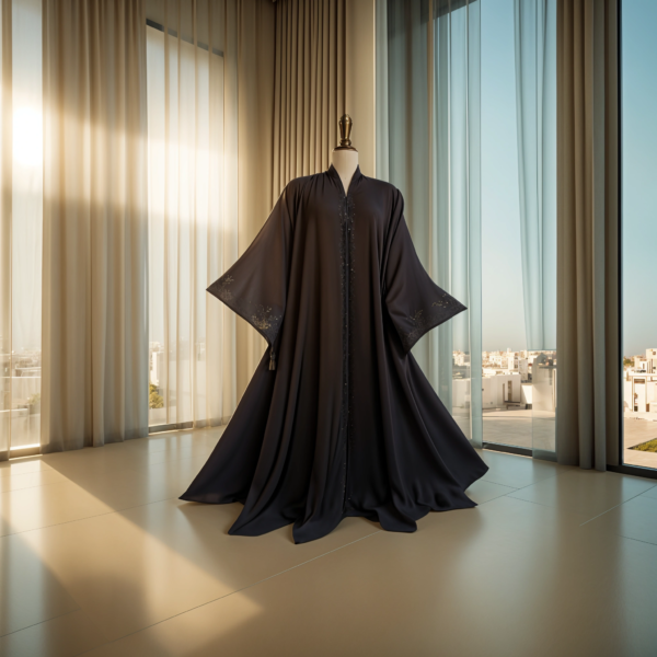 Elegant Midnight Black Abaya with Subtle Embroidery