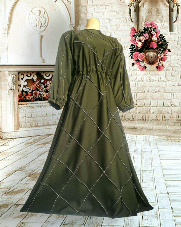 Olive Green Abaya with Intricate Diamond Stitch Pattern