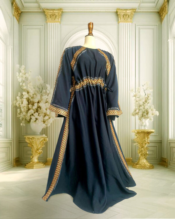 Regal Black Abaya with Golden Embroidered Accents