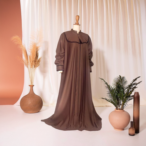 Classic Cocoa Brown Abaya with Subtle Pleat Detailing